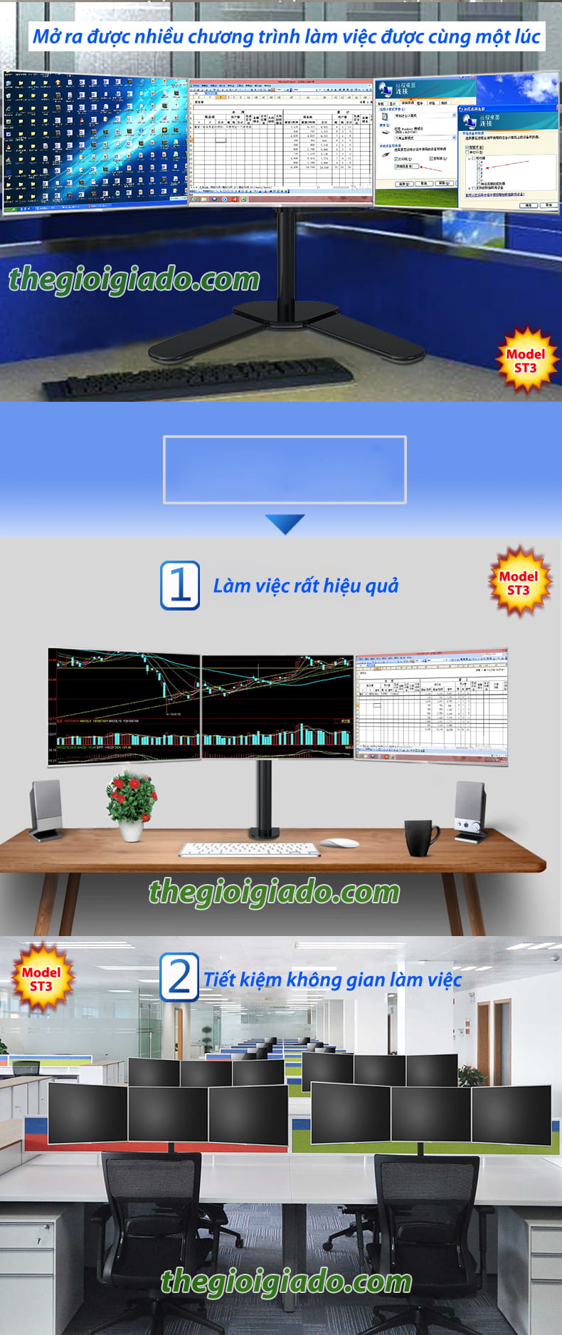 Gi&aacute; đỡ 3 m&agrave;n h&igrave;nh LCD Model ST3